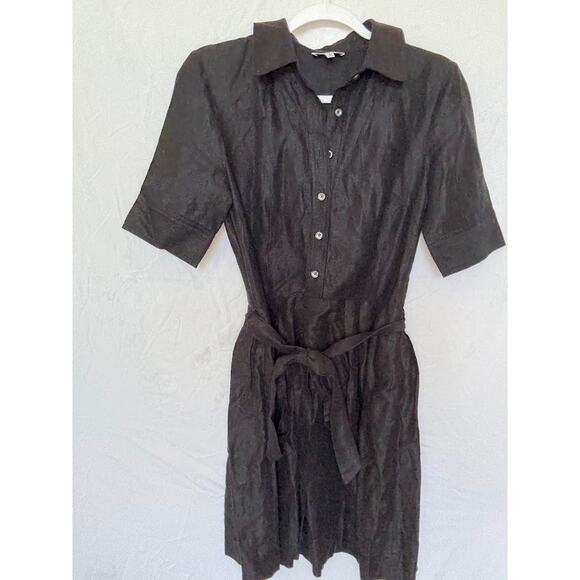 Milly Black Button Front Shirt Dress Belted Size 0 Made in USA - Picture 1 of 3